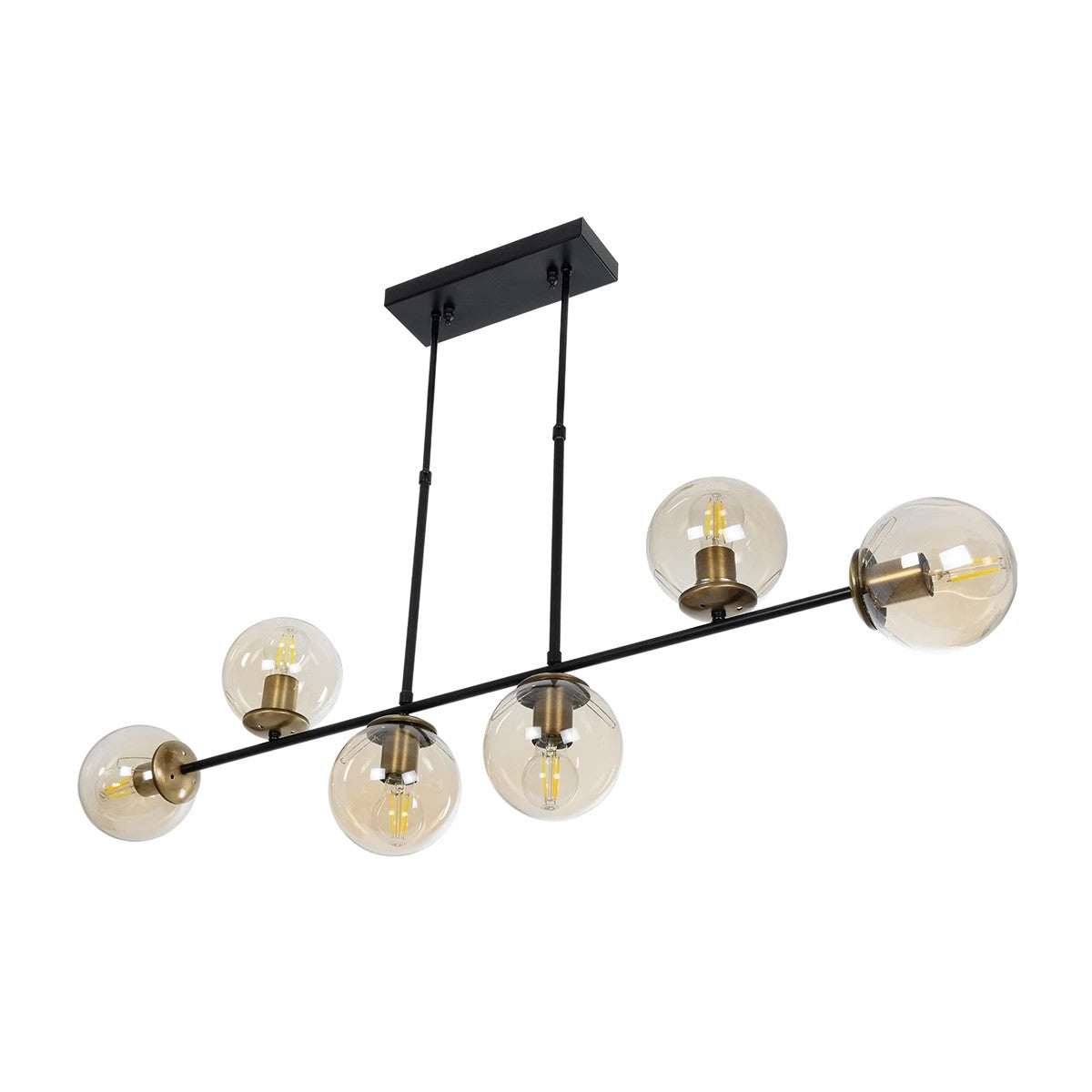 LATTICE 203-0016 Μοντέρνο Φωτιστικό Οροφής Ράγα Πολύφωτο 6 x E27 IP20 Μαύρο & Μπρούτζινο Μέταλλο με Μελί Γυαλί - Μ130 x Π20 x Υ70cm
