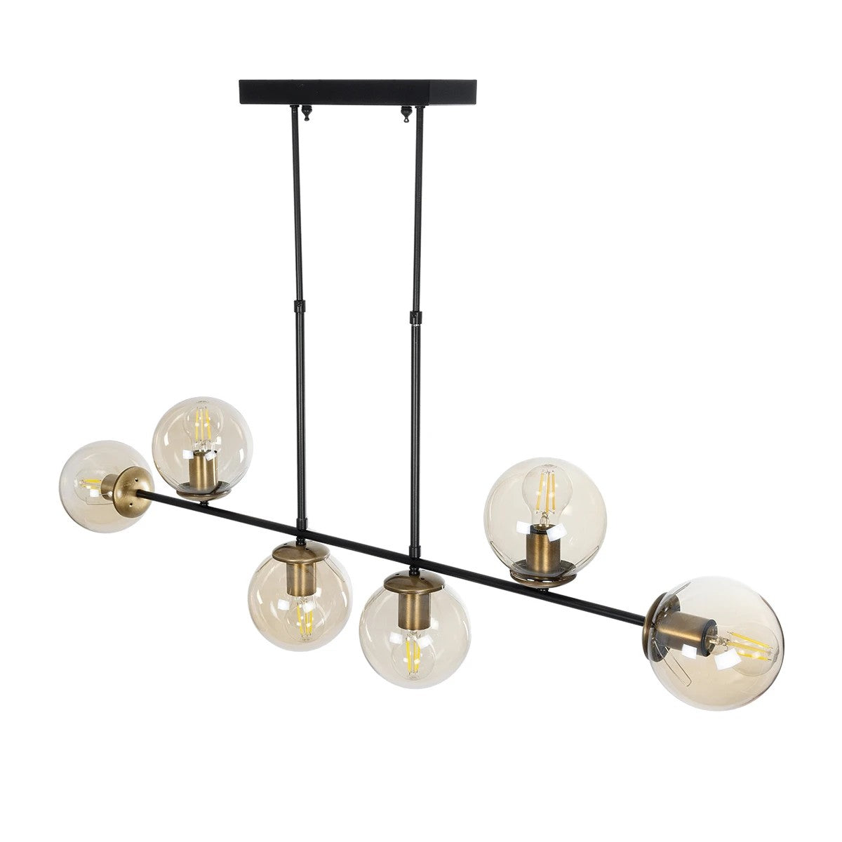 LATTICE 203-0016 Μοντέρνο Φωτιστικό Οροφής Ράγα Πολύφωτο 6 x E27 IP20 Μαύρο & Μπρούτζινο Μέταλλο με Μελί Γυαλί - Μ130 x Π20 x Υ70cm