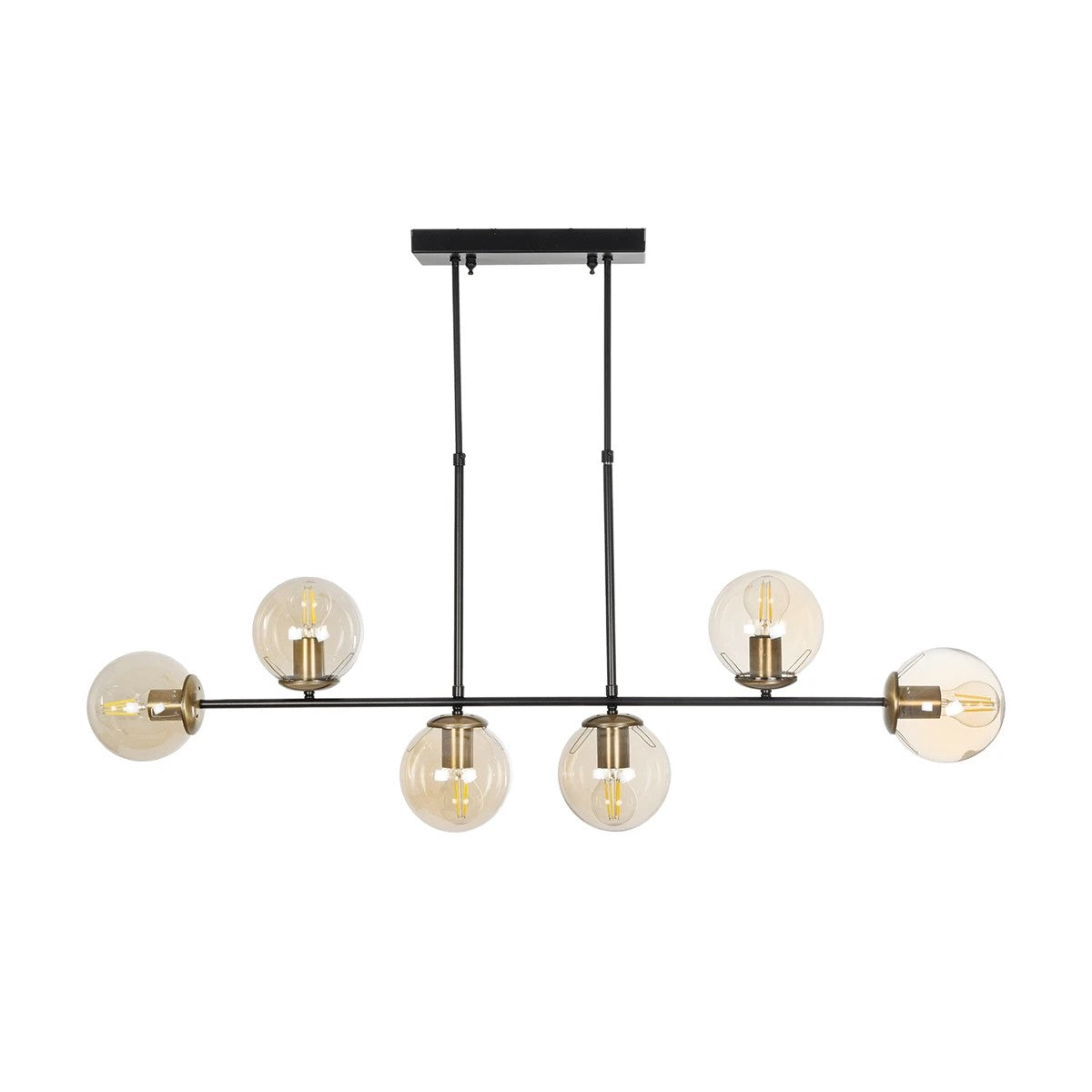 LATTICE 203-0016 Μοντέρνο Φωτιστικό Οροφής Ράγα Πολύφωτο 6 x E27 IP20 Μαύρο & Μπρούτζινο Μέταλλο με Μελί Γυαλί - Μ130 x Π20 x Υ70cm