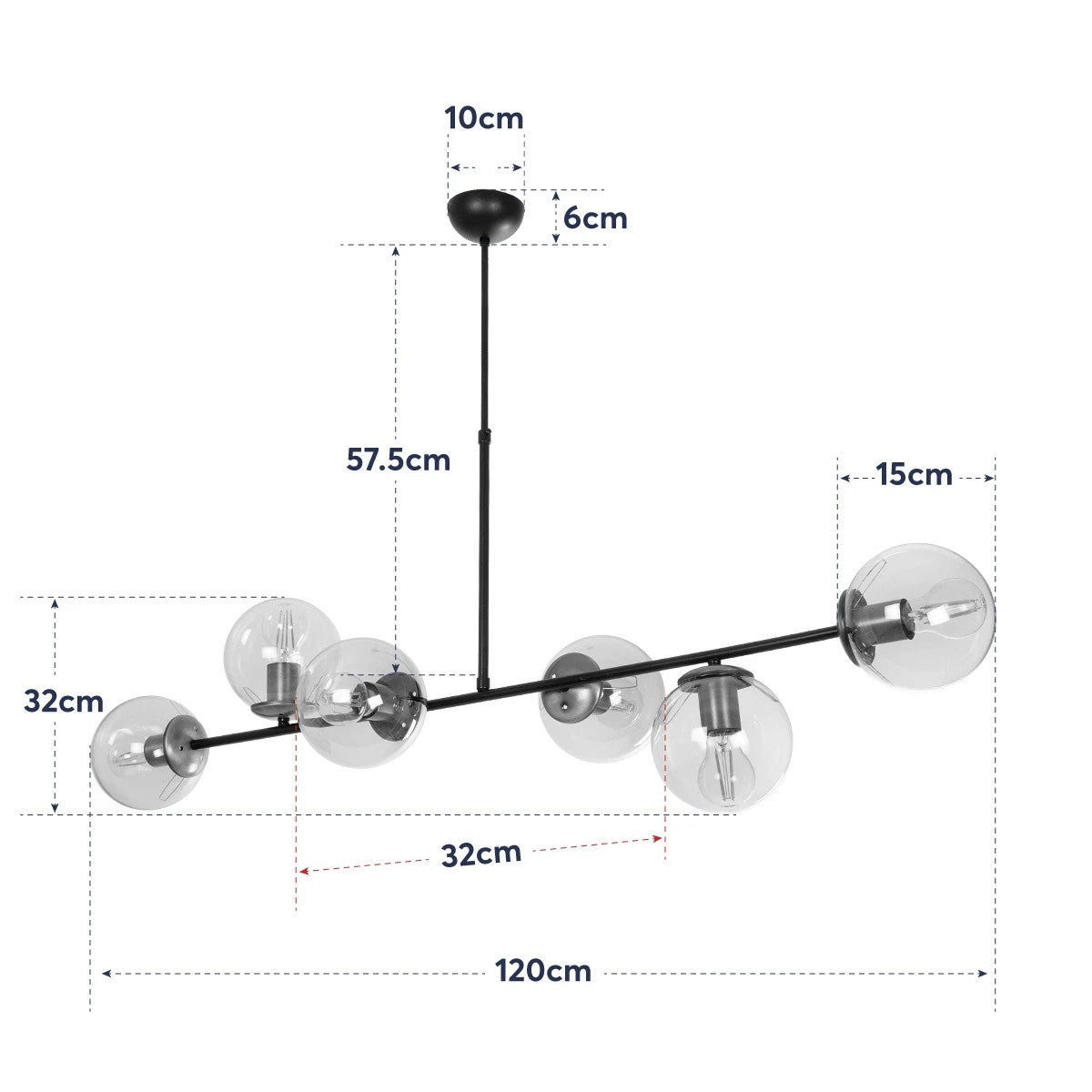 LATTICE 203-0017 Μοντέρνο Φωτιστικό Οροφής Ράγα Πολύφωτο 6 x E27 IP20 Μαύρο & Μπρούτζινο Μέταλλο με Μελί Γυαλί - Μ120 x Π35 x Υ61cm