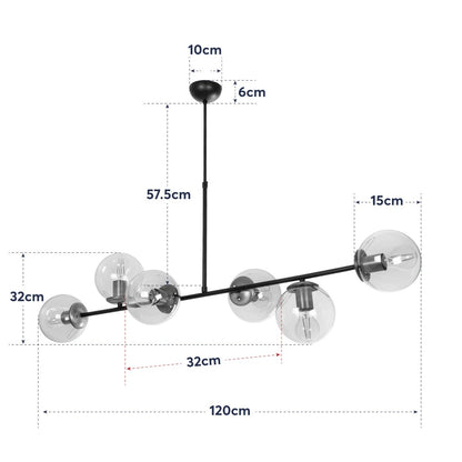 LATTICE 203-0017 Μοντέρνο Φωτιστικό Οροφής Ράγα Πολύφωτο 6 x E27 IP20 Μαύρο & Μπρούτζινο Μέταλλο με Μελί Γυαλί - Μ120 x Π35 x Υ61cm