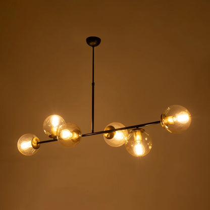 LATTICE 203-0017 Μοντέρνο Φωτιστικό Οροφής Ράγα Πολύφωτο 6 x E27 IP20 Μαύρο & Μπρούτζινο Μέταλλο με Μελί Γυαλί - Μ120 x Π35 x Υ61cm