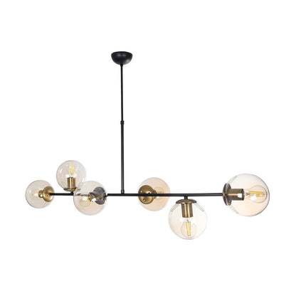 LATTICE 203-0017 Μοντέρνο Φωτιστικό Οροφής Ράγα Πολύφωτο 6 x E27 IP20 Μαύρο & Μπρούτζινο Μέταλλο με Μελί Γυαλί - Μ120 x Π35 x Υ61cm