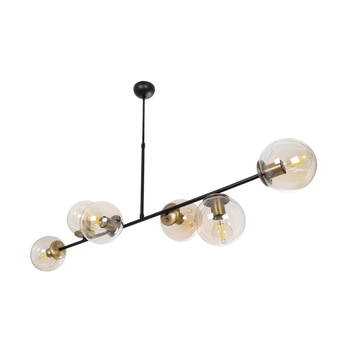 LATTICE 203-0017 Μοντέρνο Φωτιστικό Οροφής Ράγα Πολύφωτο 6 x E27 IP20 Μαύρο & Μπρούτζινο Μέταλλο με Μελί Γυαλί - Μ120 x Π35 x Υ61cm