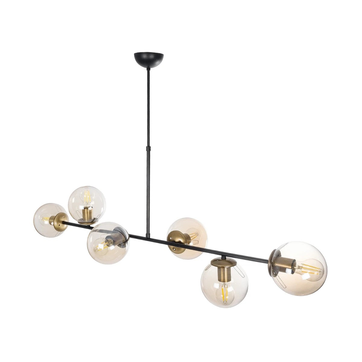 LATTICE 203-0017 Μοντέρνο Φωτιστικό Οροφής Ράγα Πολύφωτο 6 x E27 IP20 Μαύρο & Μπρούτζινο Μέταλλο με Μελί Γυαλί - Μ120 x Π35 x Υ61cm