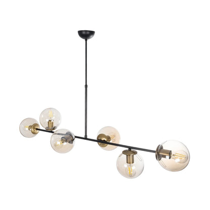 LATTICE 203-0017 Μοντέρνο Φωτιστικό Οροφής Ράγα Πολύφωτο 6 x E27 IP20 Μαύρο & Μπρούτζινο Μέταλλο με Μελί Γυαλί - Μ120 x Π35 x Υ61cm