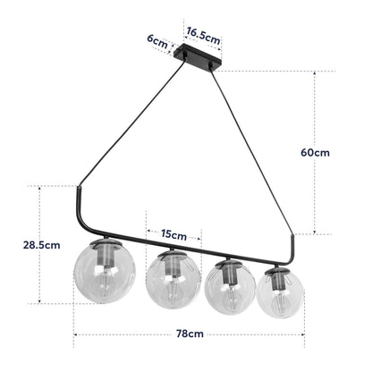 LATTICE 203-0018 Μοντέρνο Φωτιστικό Οροφής Ράγα Πολύφωτο 4 x E27 IP20 Μαύρο & Μπρούτζινο Μέταλλο με Μελί Γυαλί - Μ78 x Π35 x Υ62cm