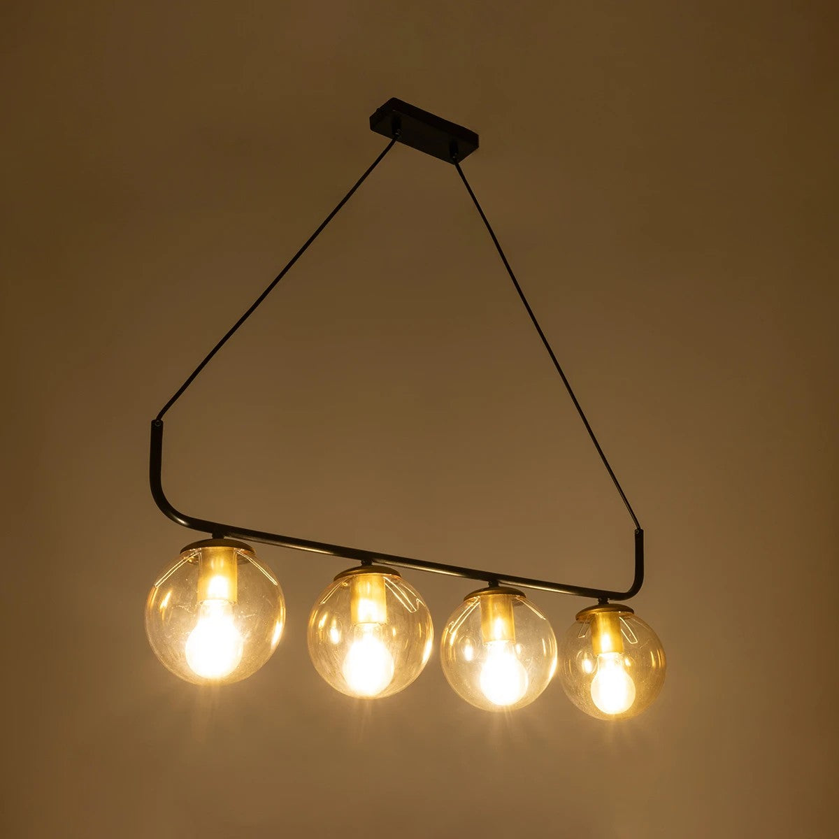 LATTICE 203-0018 Μοντέρνο Φωτιστικό Οροφής Ράγα Πολύφωτο 4 x E27 IP20 Μαύρο & Μπρούτζινο Μέταλλο με Μελί Γυαλί - Μ78 x Π35 x Υ62cm