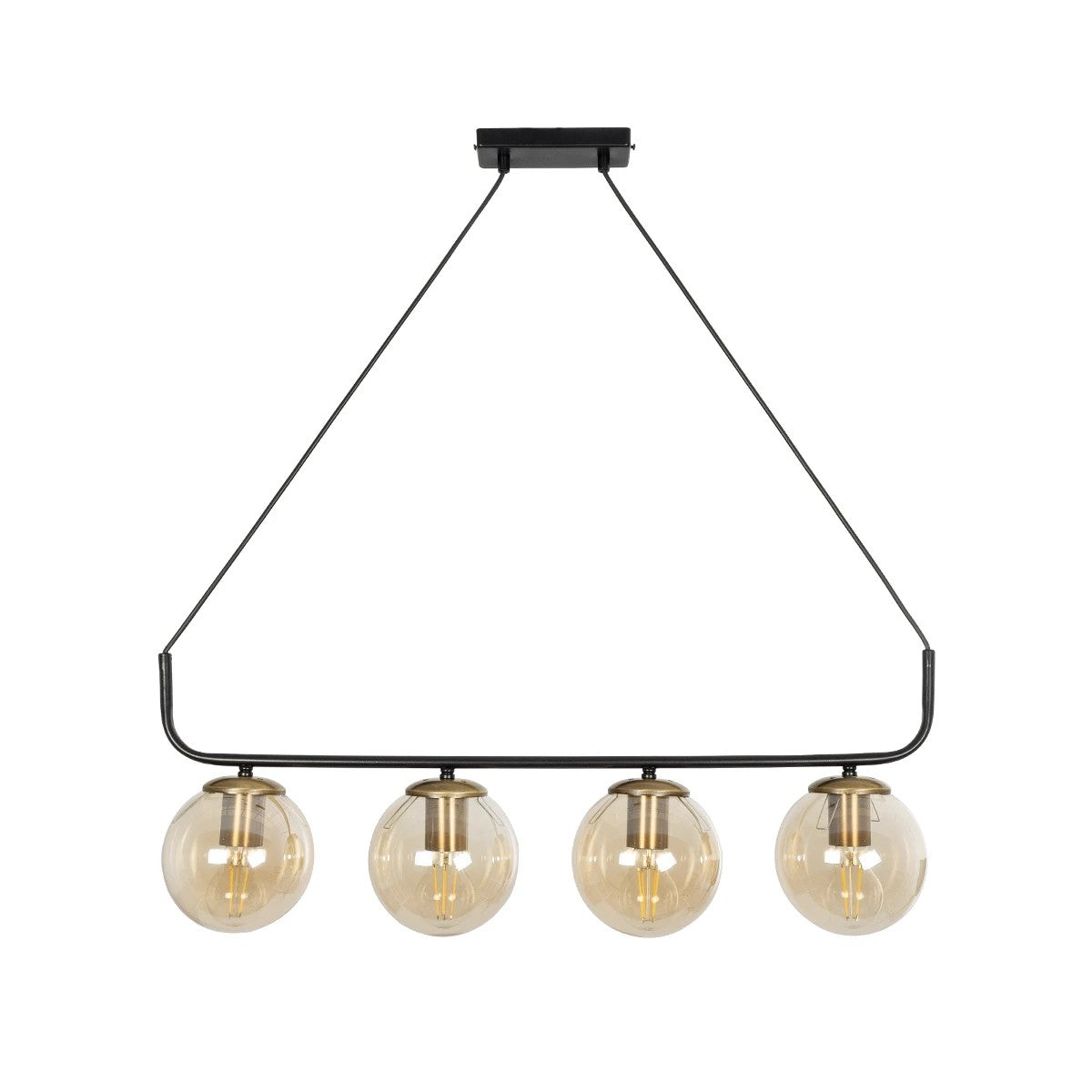 LATTICE 203-0018 Μοντέρνο Φωτιστικό Οροφής Ράγα Πολύφωτο 4 x E27 IP20 Μαύρο & Μπρούτζινο Μέταλλο με Μελί Γυαλί - Μ78 x Π35 x Υ62cm
