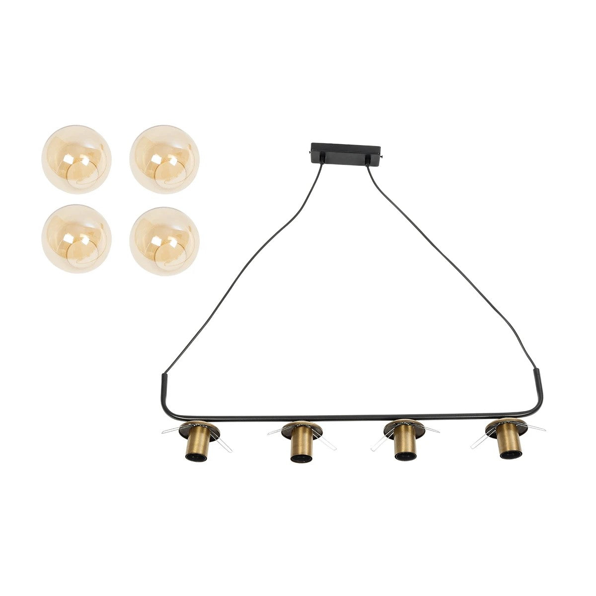 LATTICE 203-0018 Μοντέρνο Φωτιστικό Οροφής Ράγα Πολύφωτο 4 x E27 IP20 Μαύρο & Μπρούτζινο Μέταλλο με Μελί Γυαλί - Μ78 x Π35 x Υ62cm