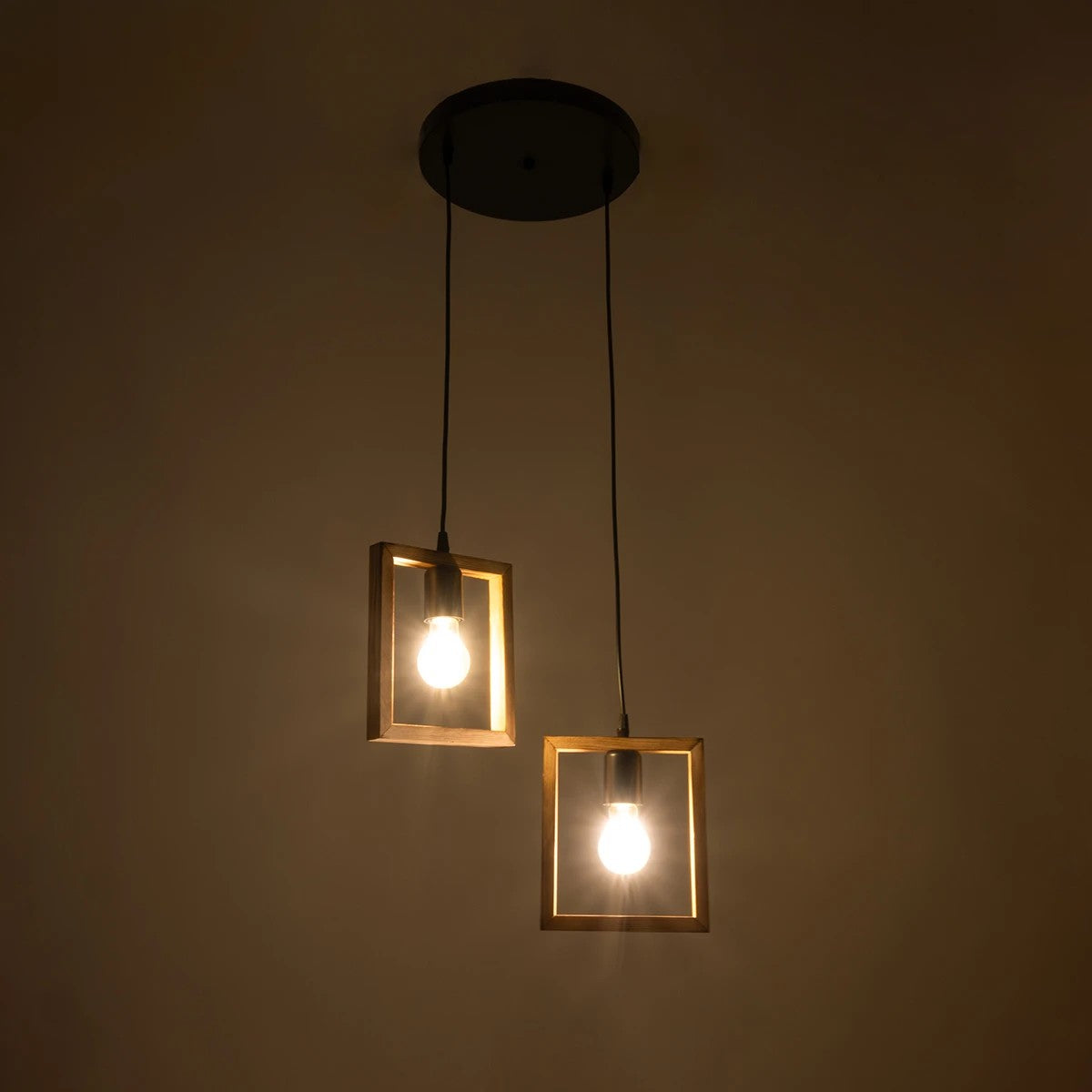 EDISON 203-0021 Vintage Κρεμαστό Φωτιστικό Οροφής με Ντουί 2 x E27 AC 220-240V IP20 - Μπεζ & Μαύρο - Μ40 x Π20 x Υ45