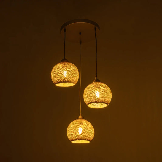 YASAM 203-0024 Vintage Κρεμαστό Φωτιστικό Οροφής με Ντουί 3 x E27 AC 220-240V IP20 - Μπεζ & Χρυσό - Μ42 x Π42 x Υ54