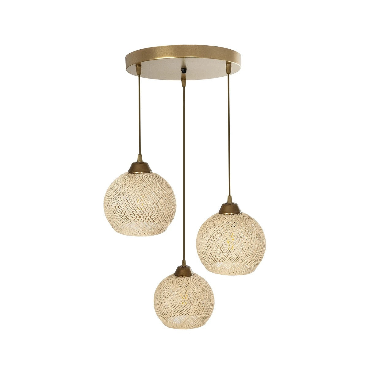 YASAM 203-0024 Vintage Κρεμαστό Φωτιστικό Οροφής με Ντουί 3 x E27 AC 220-240V IP20 - Μπεζ & Χρυσό - Μ42 x Π42 x Υ54