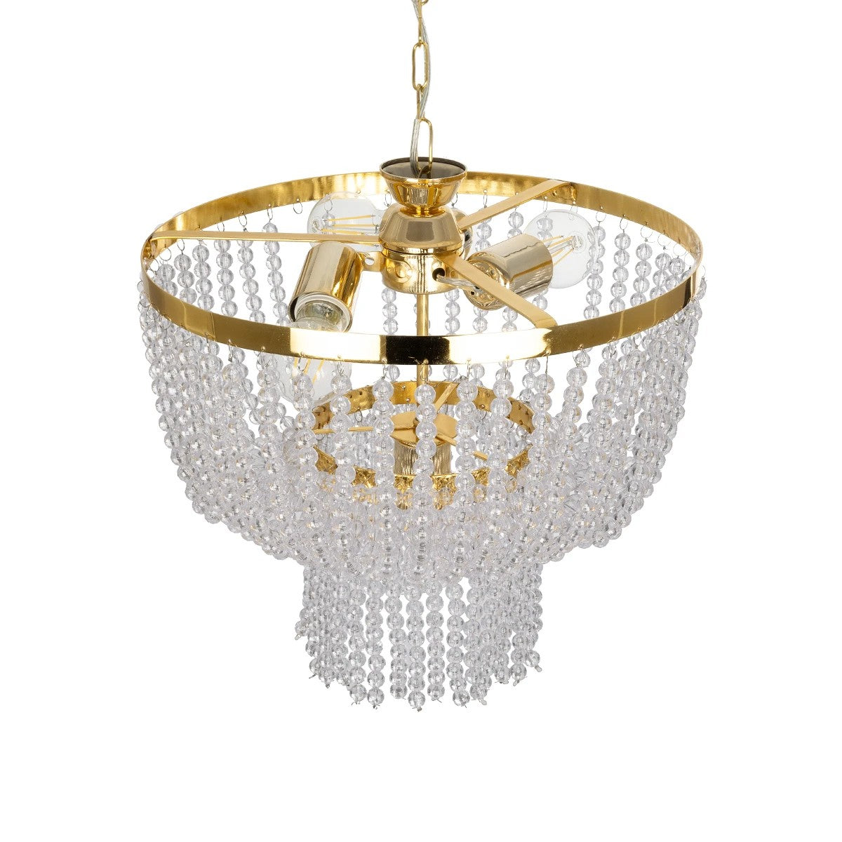 CRYSTAL 203-0028 Κλασικό Κρεμαστό Φωτιστικό Κρύσταλλα Τετράφωτο 4 x E27 IP20 Χρυσό Μέταλλο με Διάφανο Κρύσταλλο - Μ40 x Π44 x Υ73cm