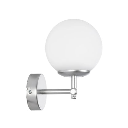 DALPH 203-0031 Vintage Επιτοίχιο Φωτιστικό Απλίκα Μονόφωτο 1 x E27 IP20 Ασημί Μέταλλο με Λευκό Γυαλί - M18 x Π15 x Υ23