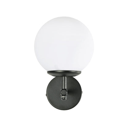 DALPH 203-0032 Vintage Επιτοίχιο Φωτιστικό Απλίκα Μονόφωτο 1 x E27 IP20 Μαύρο Μέταλλο με Λευκό Γυαλί - M15 x Π18 x Υ24.5cm