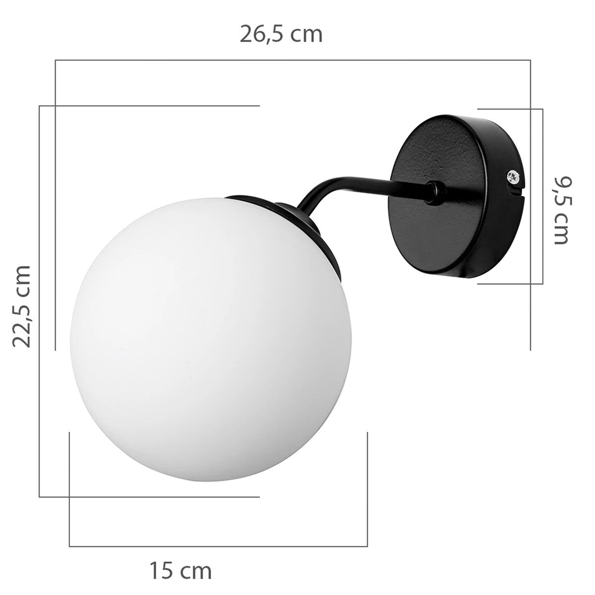 DALPH 203-0034 Vintage Επιτοίχιο Φωτιστικό Απλίκα Μονόφωτο 1 x E27 IP20 Μαύρο Μέταλλο με Λευκό Γυαλί - M15 x Π18 x Υ22.5cm