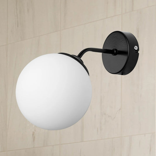 DALPH 203-0034 Vintage Επιτοίχιο Φωτιστικό Απλίκα Μονόφωτο 1 x E27 IP20 Μαύρο Μέταλλο με Λευκό Γυαλί - M15 x Π18 x Υ22.5cm