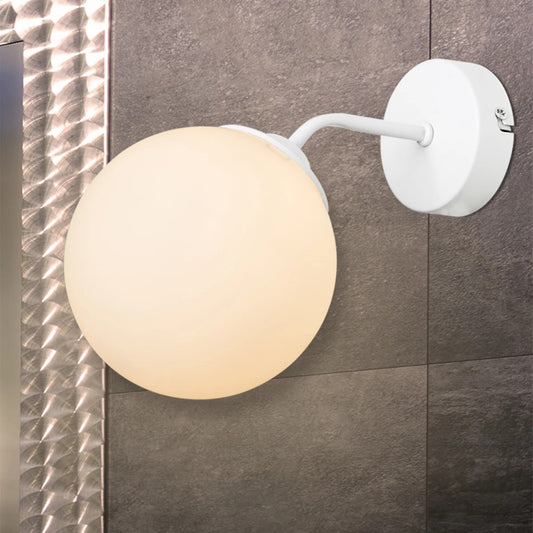 DALPH 203-0035 Vintage Επιτοίχιο Φωτιστικό Απλίκα Μονόφωτο 1 x E27 IP20 Λευκό Μέταλλο με Λευκό Γυαλί - M15 x Π18 x Υ22.5cm