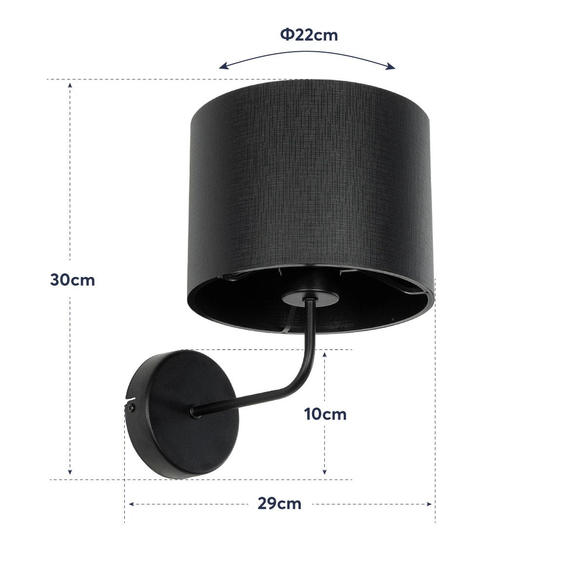 RALPH 203-0038 Vintage Επιτοίχιο Φωτιστικό Απλίκα Μονόφωτο 1 x E27 IP20 Μαύρο Μέταλλο με Μαύρο Ύφασμα - Μ22 x Π26 x Υ29cm