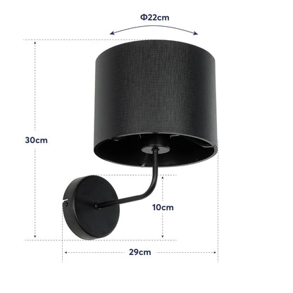 RALPH 203-0038 Vintage Επιτοίχιο Φωτιστικό Απλίκα Μονόφωτο 1 x E27 IP20 Μαύρο Μέταλλο με Μαύρο Ύφασμα - Μ22 x Π26 x Υ29cm