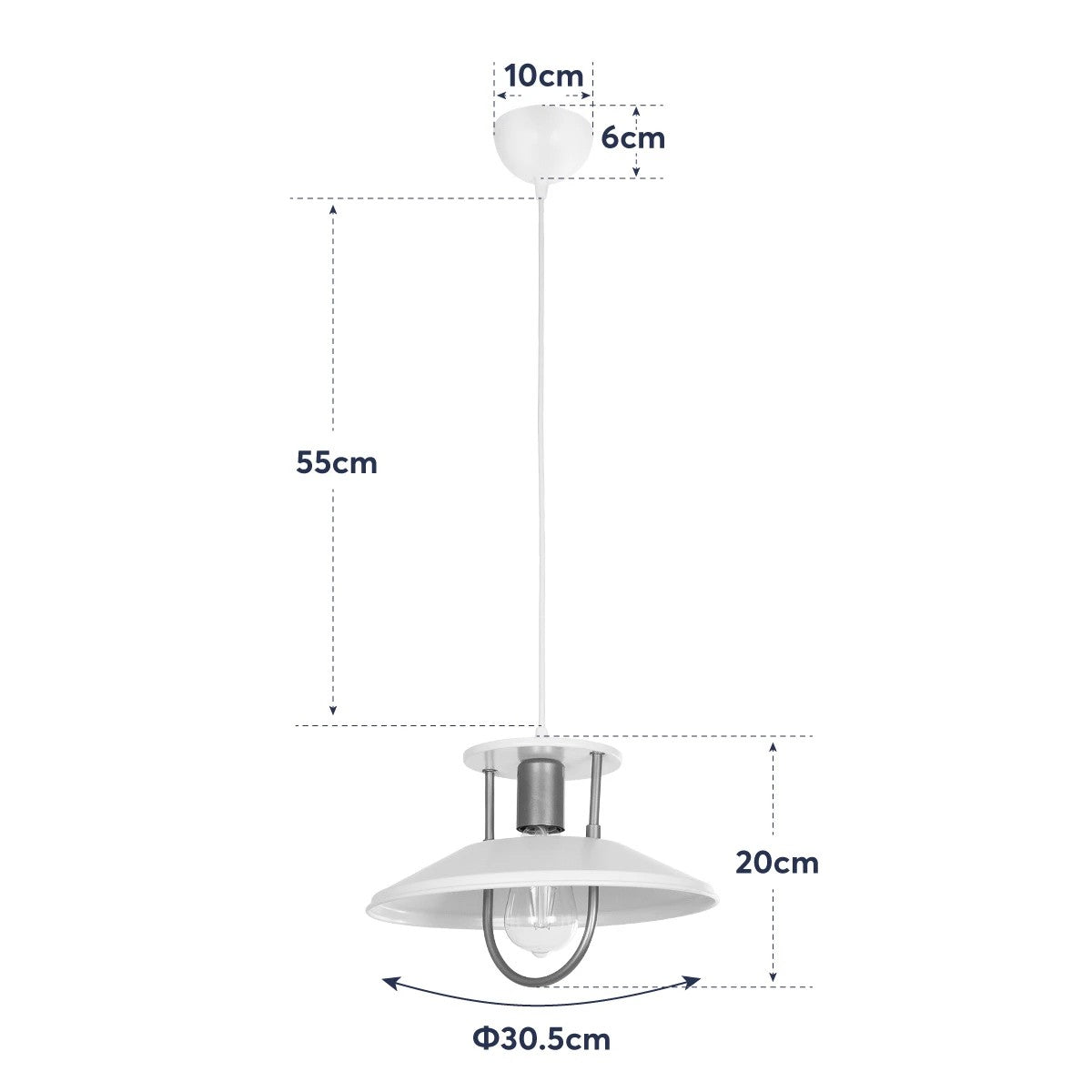 BILLA 203-0041 Vintage Κρεμαστό Φωτιστικό Καμπάνα Μονόφωτο 1 x E27 IP20 Λευκό με Χρυσό Μέταλλο - M30.5 x Π30.5 x Υ70cm