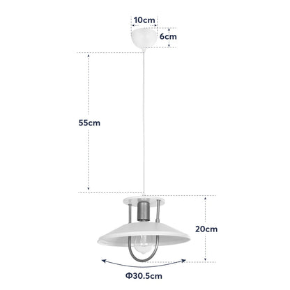 BILLA 203-0041 Vintage Κρεμαστό Φωτιστικό Καμπάνα Μονόφωτο 1 x E27 IP20 Λευκό με Χρυσό Μέταλλο - M30.5 x Π30.5 x Υ70cm