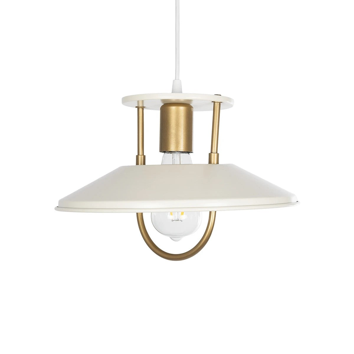 BILLA 203-0041 Vintage Κρεμαστό Φωτιστικό Καμπάνα Μονόφωτο 1 x E27 IP20 Λευκό με Χρυσό Μέταλλο - M30.5 x Π30.5 x Υ70cm