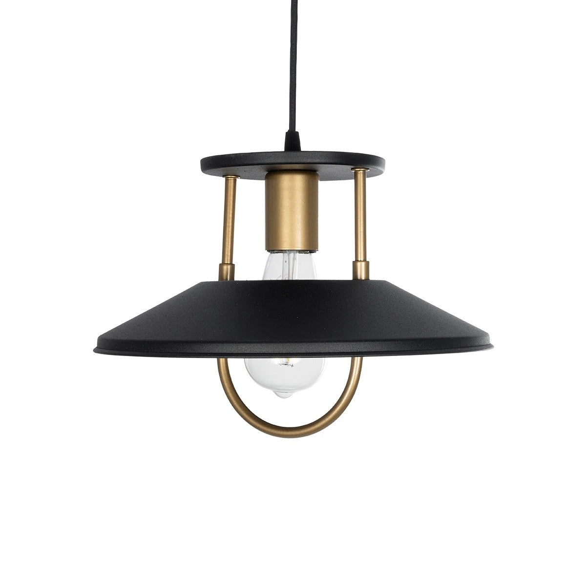 BILLA 203-0042 Vintage Κρεμαστό Φωτιστικό Καμπάνα Μονόφωτο 1 x E27 IP20 Μαύρο με Χρυσό Μέταλλο - M30.5 x Π30.5 x Υ70cm