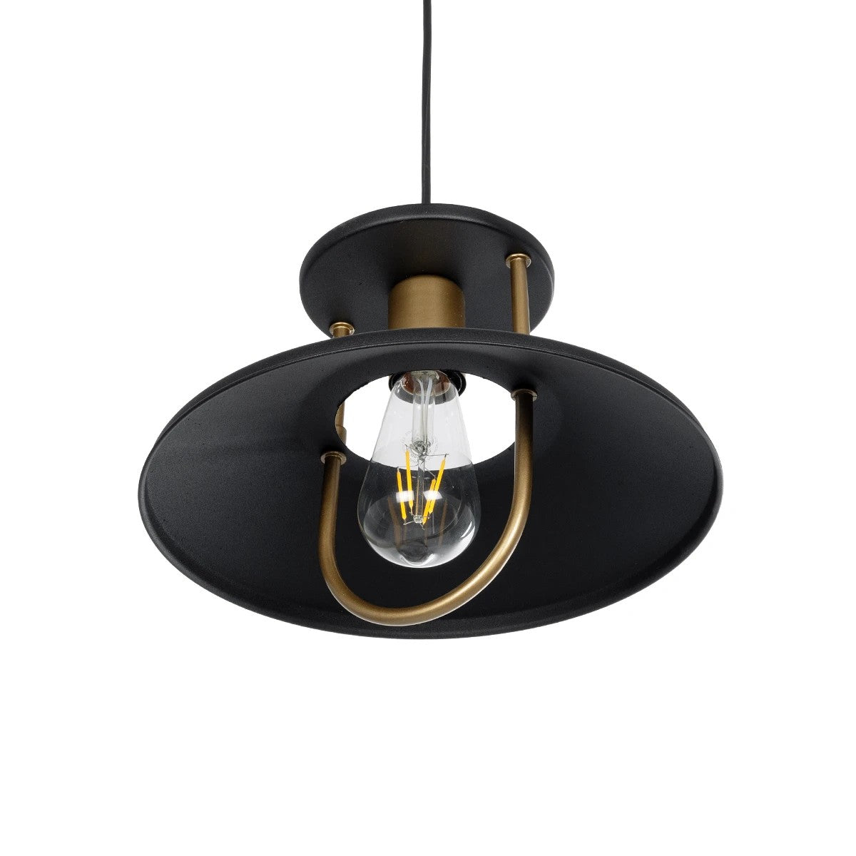 BILLA 203-0042 Vintage Κρεμαστό Φωτιστικό Καμπάνα Μονόφωτο 1 x E27 IP20 Μαύρο με Χρυσό Μέταλλο - M30.5 x Π30.5 x Υ70cm