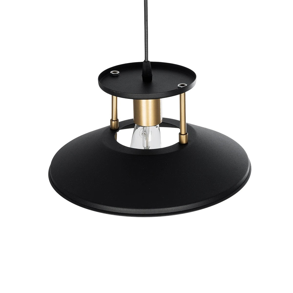 BILLA 203-0042 Vintage Κρεμαστό Φωτιστικό Καμπάνα Μονόφωτο 1 x E27 IP20 Μαύρο με Χρυσό Μέταλλο - M30.5 x Π30.5 x Υ70cm