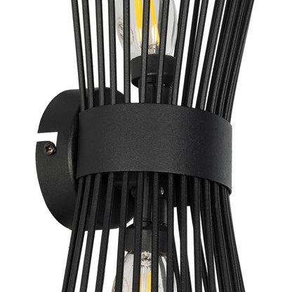 HORN 203-0043 Vintage Επιτοίχιο Φωτιστικό Απλίκα Δίφωτο 2 x E27 IP20 Μαύρο Μέταλλο - Μ17 x Π20 x Υ45cm