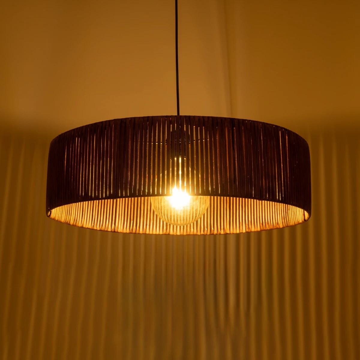 KYCLOS 203-0045 Boho Κρεμαστό Φωτιστικό Καπέλο Μονόφωτο 1 x E27 IP20 Καφέ Rattan - M55 x Π55 x Υ20cm