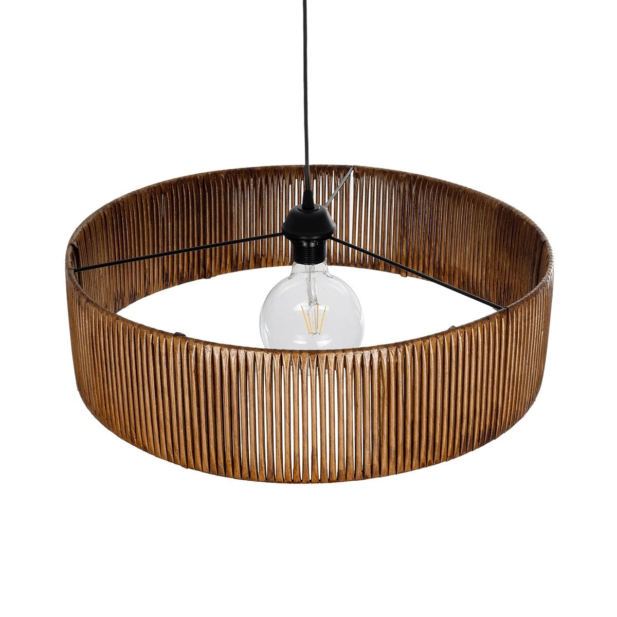 KYCLOS 203-0045 Boho Κρεμαστό Φωτιστικό Καπέλο Μονόφωτο 1 x E27 IP20 Καφέ Rattan - M55 x Π55 x Υ20cm