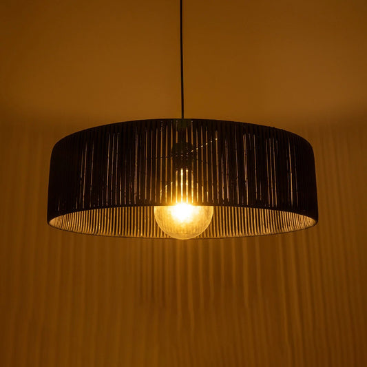 KYCLOS 203-0046 Boho Κρεμαστό Φωτιστικό Καπέλο Μονόφωτο 1 x E27 IP20 Μαύρο Rattan - M55 x Π55 x Υ20cm