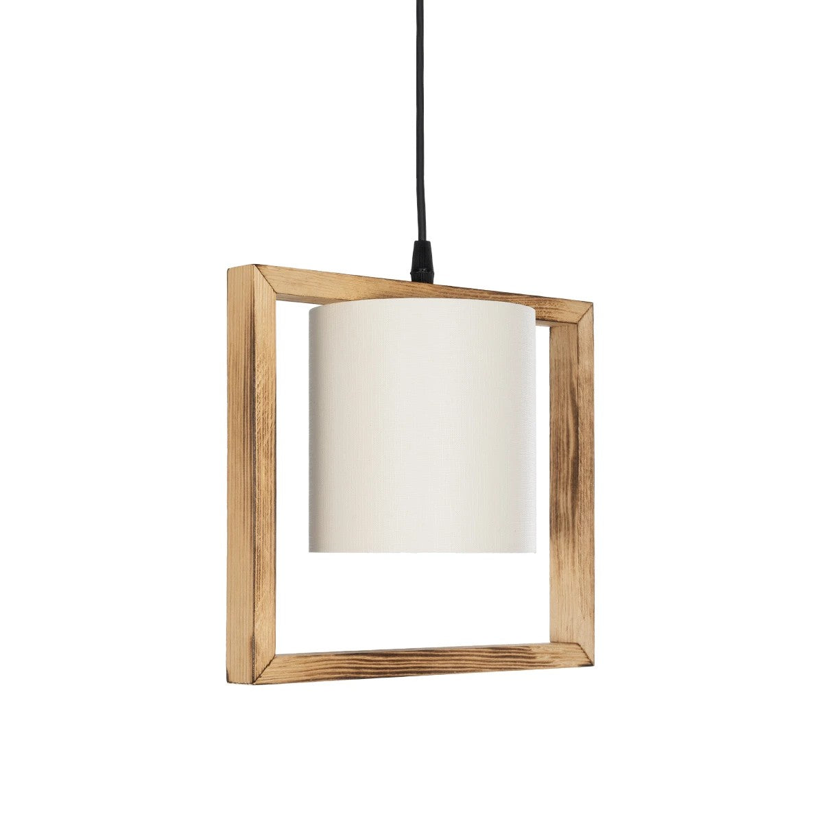 CUP 203-0050 Vintage Κρεμαστό Φωτιστικό Ανάρτηση Μονόφωτο 1 x E27 IP20 Καρυδί Ξύλο Με Λευκό Καπέλο- Μ28 x Π20 x Υ72cm