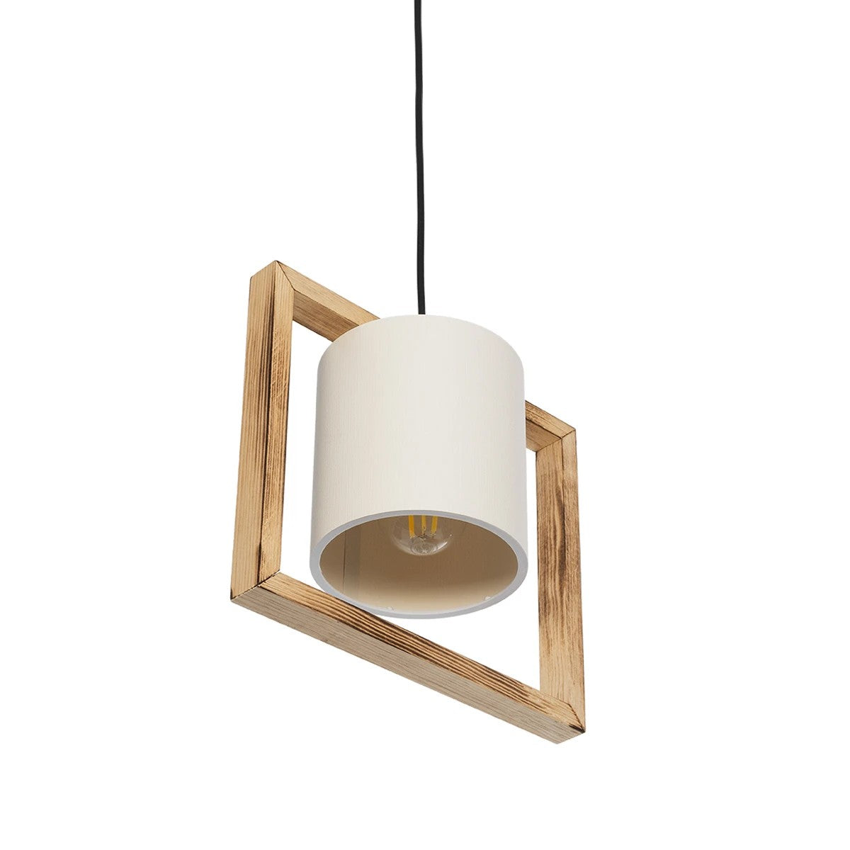 CUP 203-0050 Vintage Κρεμαστό Φωτιστικό Ανάρτηση Μονόφωτο 1 x E27 IP20 Καρυδί Ξύλο Με Λευκό Καπέλο- Μ28 x Π20 x Υ72cm