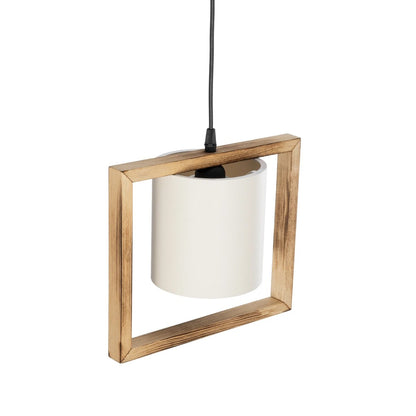 CUP 203-0050 Vintage Κρεμαστό Φωτιστικό Ανάρτηση Μονόφωτο 1 x E27 IP20 Καρυδί Ξύλο Με Λευκό Καπέλο- Μ28 x Π20 x Υ72cm