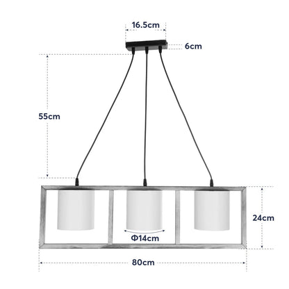 CUP 203-0051 Vintage Κρεμαστό Φωτιστικό Ανάρτηση Τρίφωτο 3 x E27 IP20 Καρυδί Ξύλο Με Λευκό Καπέλο- Μ80 x Π20 x Υ76cm