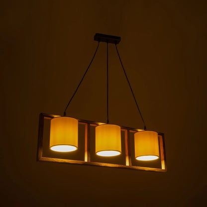 CUP 203-0051 Vintage Κρεμαστό Φωτιστικό Ανάρτηση Τρίφωτο 3 x E27 IP20 Καρυδί Ξύλο Με Λευκό Καπέλο- Μ80 x Π20 x Υ76cm