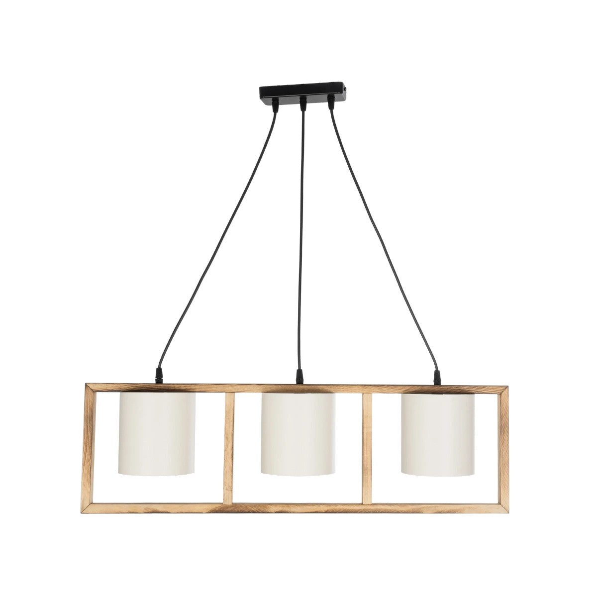 CUP 203-0051 Vintage Κρεμαστό Φωτιστικό Ανάρτηση Τρίφωτο 3 x E27 IP20 Καρυδί Ξύλο Με Λευκό Καπέλο- Μ80 x Π20 x Υ76cm