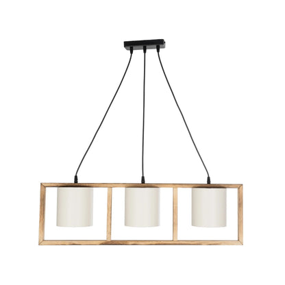 CUP 203-0051 Vintage Κρεμαστό Φωτιστικό Ανάρτηση Τρίφωτο 3 x E27 IP20 Καρυδί Ξύλο Με Λευκό Καπέλο- Μ80 x Π20 x Υ76cm