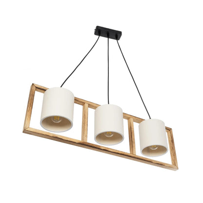 CUP 203-0051 Vintage Κρεμαστό Φωτιστικό Ανάρτηση Τρίφωτο 3 x E27 IP20 Καρυδί Ξύλο Με Λευκό Καπέλο- Μ80 x Π20 x Υ76cm