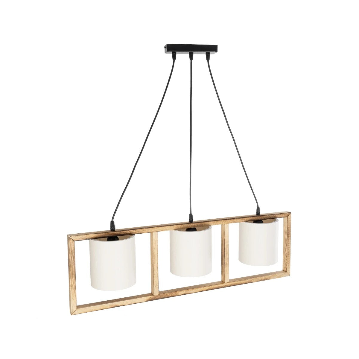 CUP 203-0051 Vintage Κρεμαστό Φωτιστικό Ανάρτηση Τρίφωτο 3 x E27 IP20 Καρυδί Ξύλο Με Λευκό Καπέλο- Μ80 x Π20 x Υ76cm