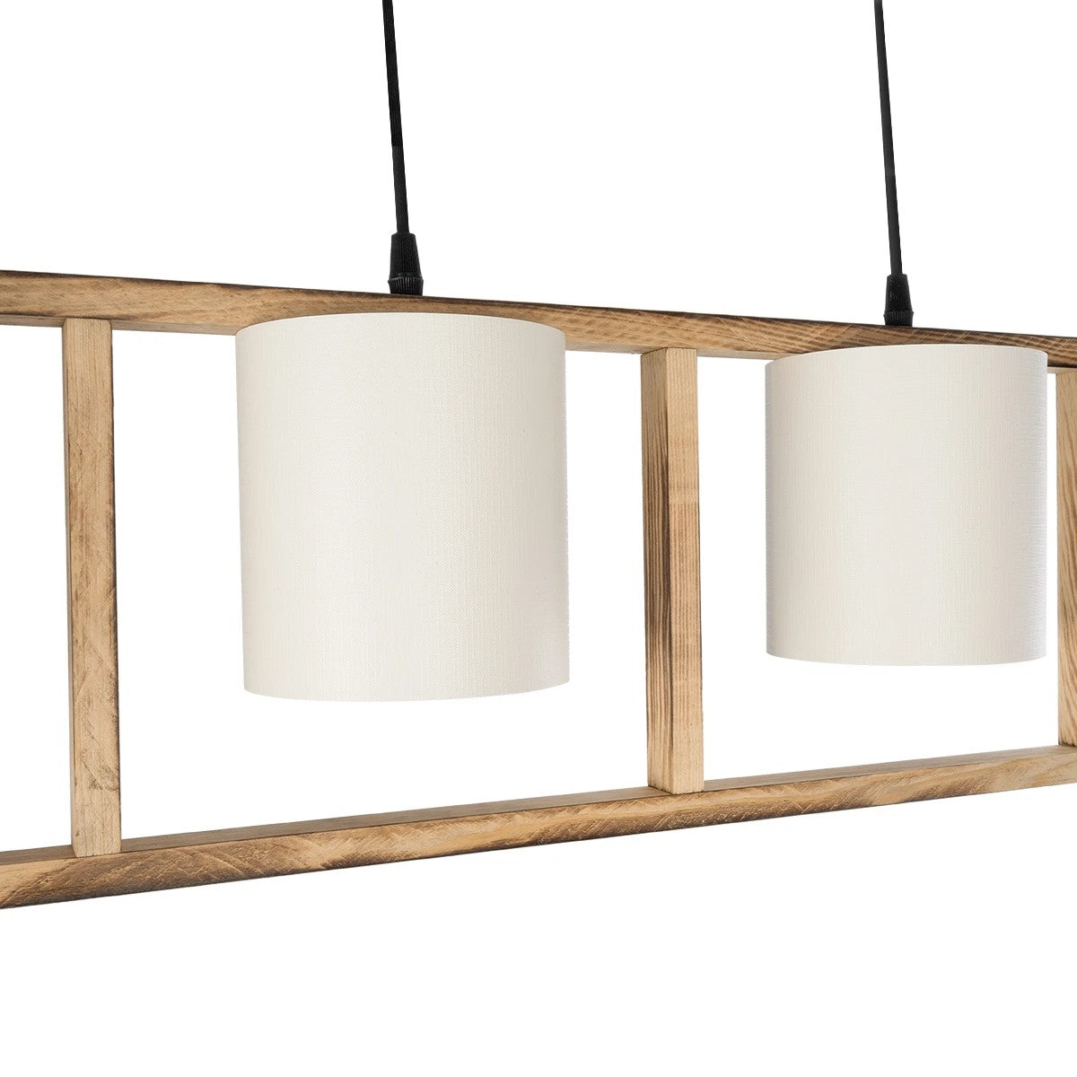 CUP 203-0051 Vintage Κρεμαστό Φωτιστικό Ανάρτηση Τρίφωτο 3 x E27 IP20 Καρυδί Ξύλο Με Λευκό Καπέλο- Μ80 x Π20 x Υ76cm