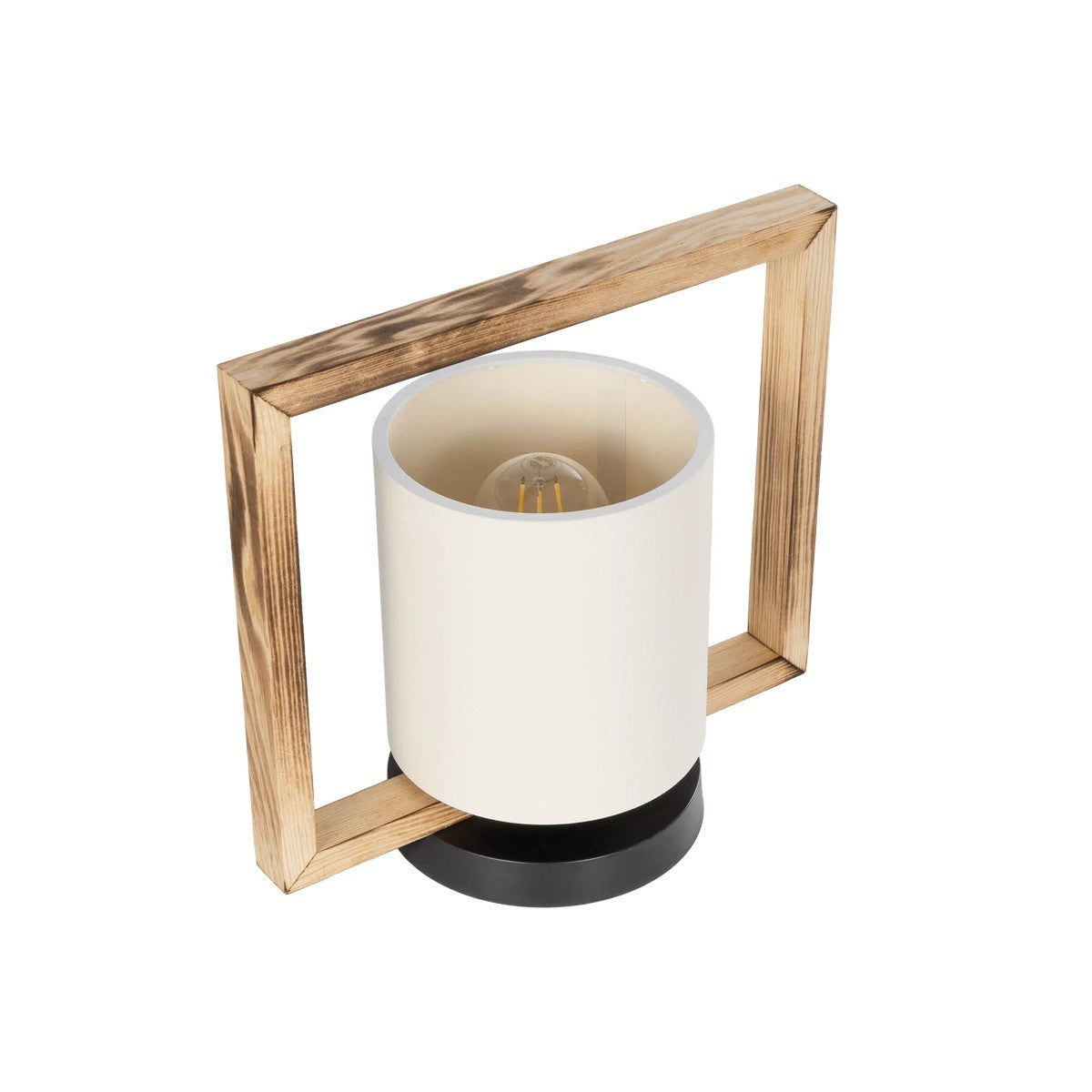 CUP 203-0052 Vintage Επιτραπέζιο Φωτιστικό Μονόφωτο 1 x E27 IP20 Καρυδί Ξύλο Με Λευκό Καπέλο- Μ28 x Π20 x Υ28cm