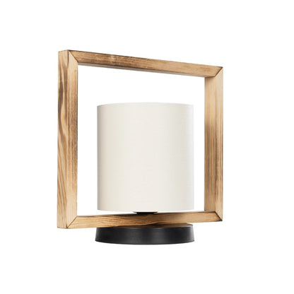 CUP 203-0052 Vintage Επιτραπέζιο Φωτιστικό Μονόφωτο 1 x E27 IP20 Καρυδί Ξύλο Με Λευκό Καπέλο- Μ28 x Π20 x Υ28cm