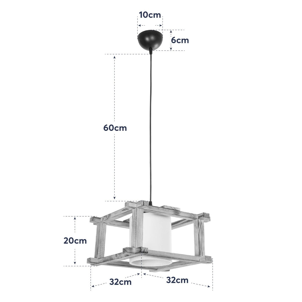 CUP 203-0053 Vintage Κρεμαστό Φωτιστικό Καπέλο Μονόφωνο 1 x E27 IP20 Μπεζ Ξύλο με Λευκό Ύφασμα - Μ32 x Π32 x Υ20cm