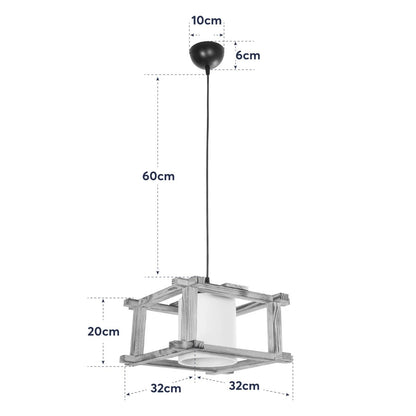 CUP 203-0053 Vintage Κρεμαστό Φωτιστικό Καπέλο Μονόφωνο 1 x E27 IP20 Μπεζ Ξύλο με Λευκό Ύφασμα - Μ32 x Π32 x Υ20cm