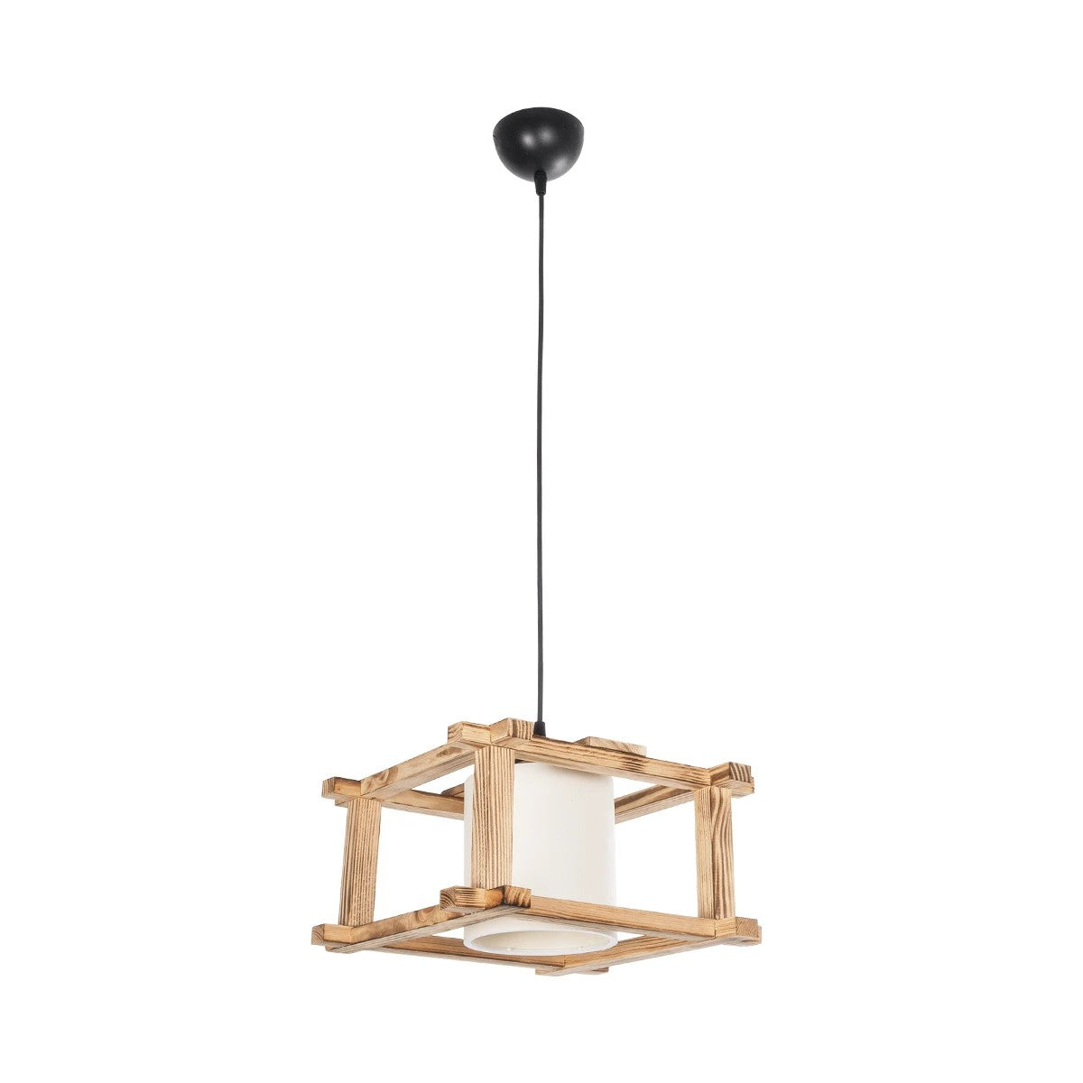 CUP 203-0053 Vintage Κρεμαστό Φωτιστικό Καπέλο Μονόφωνο 1 x E27 IP20 Μπεζ Ξύλο με Λευκό Ύφασμα - Μ32 x Π32 x Υ20cm